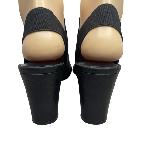 Van Eli Black Leather Open Toe Block Heel Elastic Slingback Sandals Size 8M - Picture 6 of 9
